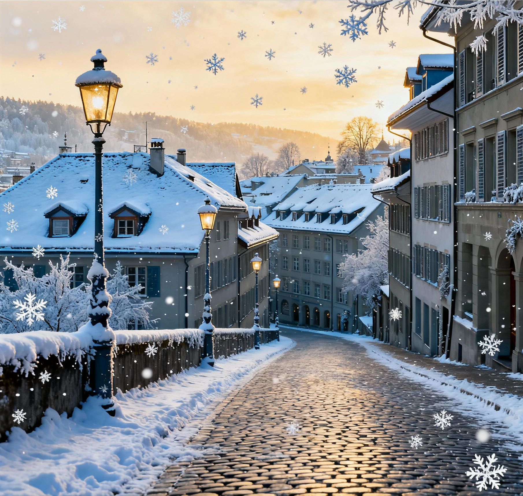 Snowy Zurich Street printable wall art