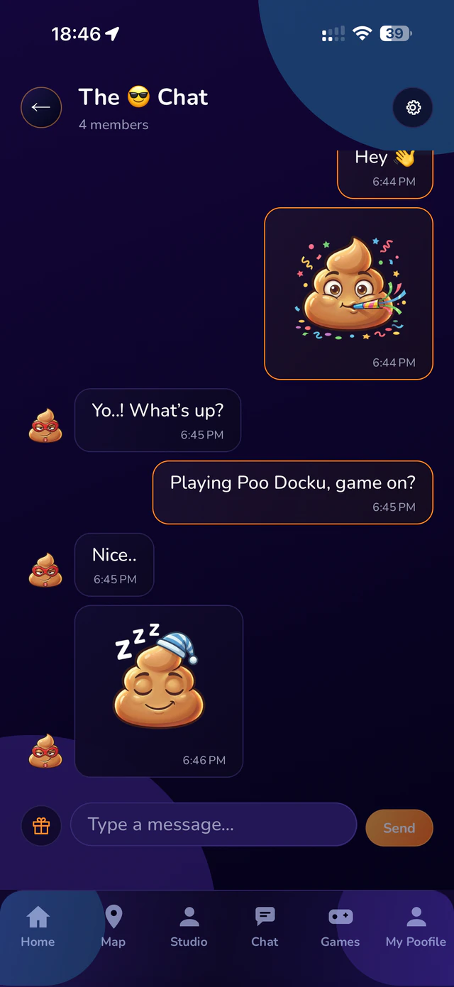 A group chat between friends with poo stickers