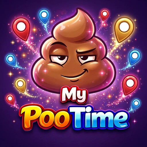 The MyPooTime app icon: a smiling poo mascot among map pins