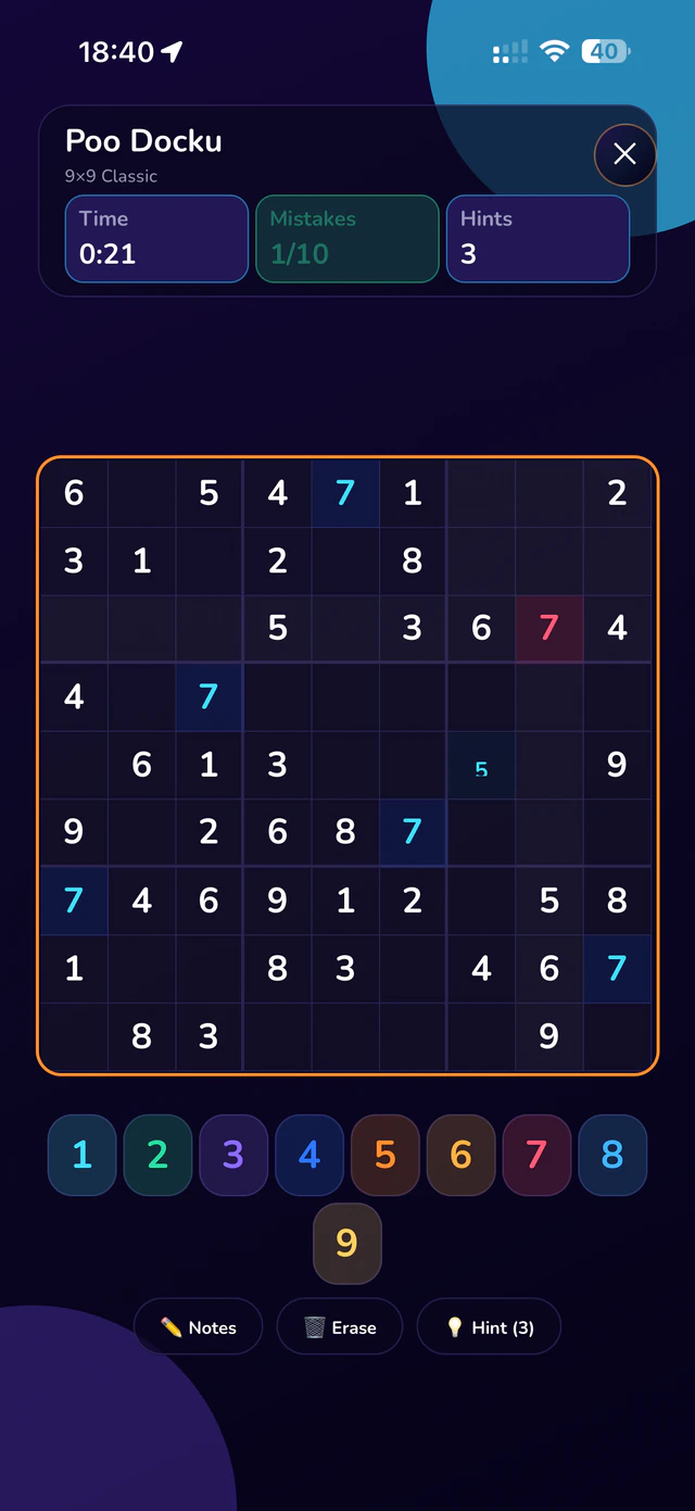 Poo Docku, a sudoku with a timer and hints