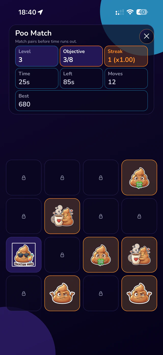 Poo Match, a memory game of poo avatars